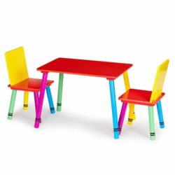 Sada detského nábytku, stôl + 2 stoličky, farebná | Eco Toys, nábytok je odolný voči poškriabaniu a používaniu deťmi. Všetky hrany sú jemne upravené.