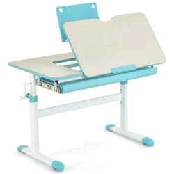 Výškovo nastaviteľný stôl, s naklápacou doskou | modrý, je ideálny pre deti rôzneho veku. Má 7-úrovní nastavenia, v rozsahu 0-60°.