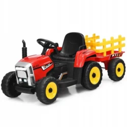 Elektrický traktor s prívesom | červený, dokáže priniesť nielen zábavu pri jazde, ale aj prepraviť drobné predmety, precvičiť odvahu a koordináciu dieťaťa!