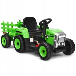 Elektrický traktor s prívesom | zelený, dokáže priniesť nielen zábavu pri jazde, ale aj prepraviť drobné predmety, precvičiť odvahu a koordináciu dieťaťa!
