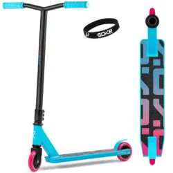 Freestyle kolobežka Soke GO! | modro-ružová, má riadidlá vyrobené z pevného a tepelne upraveného hliníka (oxidovaného), čo zabezpečuje dlhú životnosť.