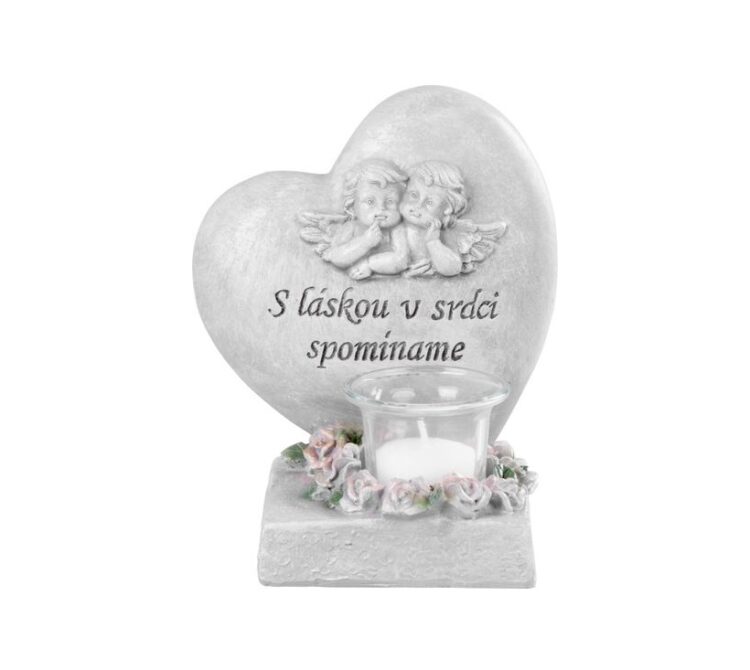 Dekorácia na hrob, 15,5x12x17,5 cm, MagicHome | Srdce s anjelikmi, je vkusná a decentná ozdoba vhodná nielen na hrob, ale aj ako dekorácia.