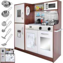 Detská kuchynka, drevená, Kruzzel, krémová | 22117 má módny, moderný vzhľad , ktorý ocení každý rastúci kuchár. Disponuje LED osvetlením a zvukmi.