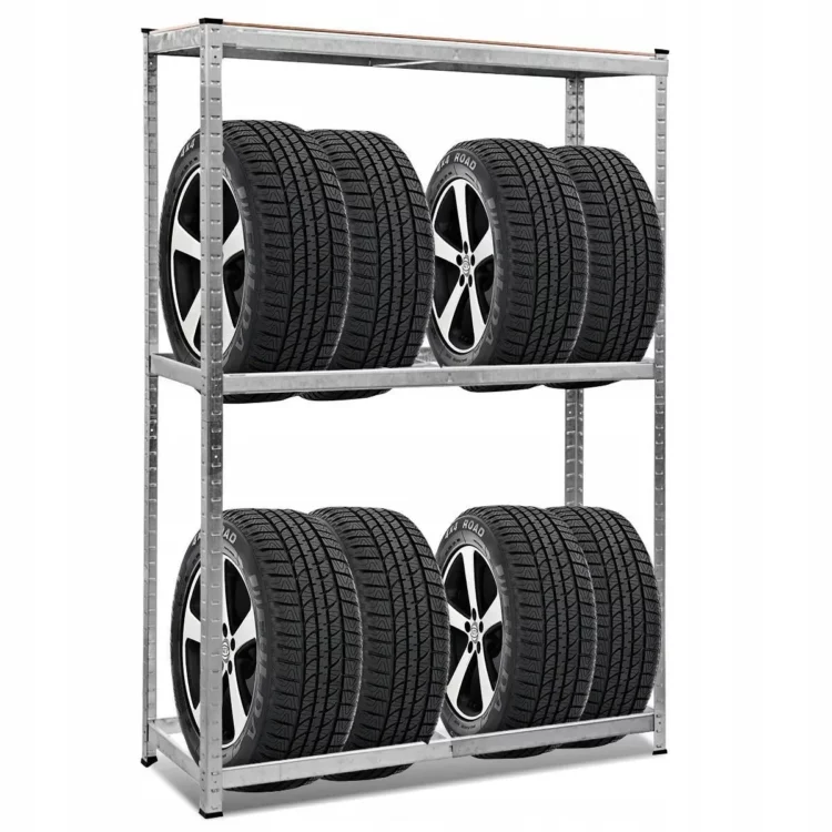 Regál na pneumatiky, pre 8 kolies, do 795 kg | 180 x 120 x 40 cm, vďaka nastaviteľnej výške políc si regál jednoducho prispôsobíte svojim potrebám