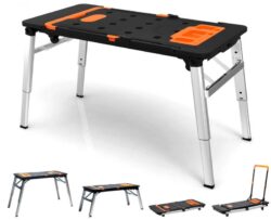 Univerzálny pracovný stôl 7v1 | 109 x 55 cm má veľkú pracovnú plochu, vďaka ktorej je rezanie a vŕtanie jednoduchšie. Možno ho použiť na viacero spôsobov.