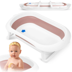 Vanička pre bábätká RK-281 | bielo-ružová uľahčuje rodičom manipuláciu s dieťaťom pri umývaní, poskytuje pri ňom stabilnú oporu, bezpečnosť a pohodlie.