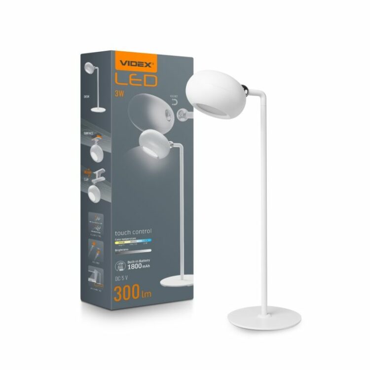 Nabíjateľná stolná LED lampa, biela | VIDEX