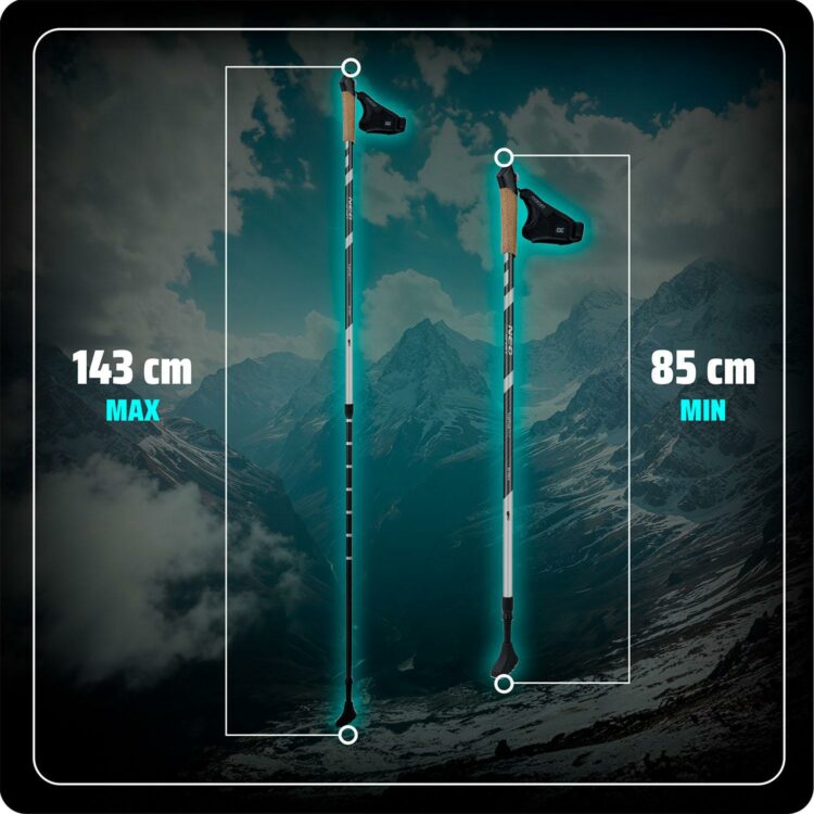 Trekingové palice NS-383, 143 cm, čierne | Neo-Sport