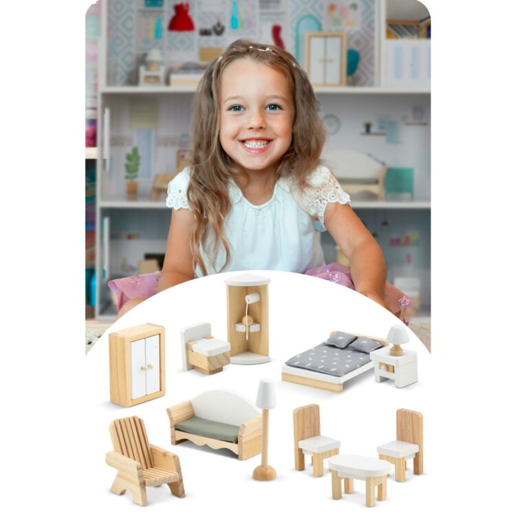 Drevený domček pre bábiky RK-878, 3-poschodový, modrý | Ricokids