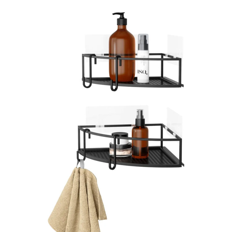 Kovový košík do sprchy rohový CUBIKO SET/2ks čierny
