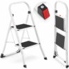 Skladací oceľový rebrík, 150 kg, 2-stupňový, biely | HIGHER