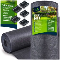 Tieniaca sieť + 50 klipov, 110g/m2, 1,2x25m, sivá | Plonos