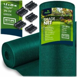 Tieniaca sieť + 50 klipov, 110g/m2, 1,2x25m, zelená | Plonos