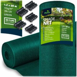 Tieniaca sieť + 50 klipov, 110g/m2, 1,2x50m, zelená | Plonos