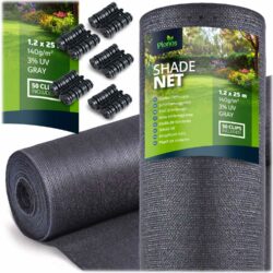 Tieniaca sieť + 50 klipov, 140g/m2, 1,2x25m, sivá | Plonos