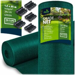 Tieniaca sieť + 50 klipov, 140g/m2, 1,2x25m, zelená | Plonos