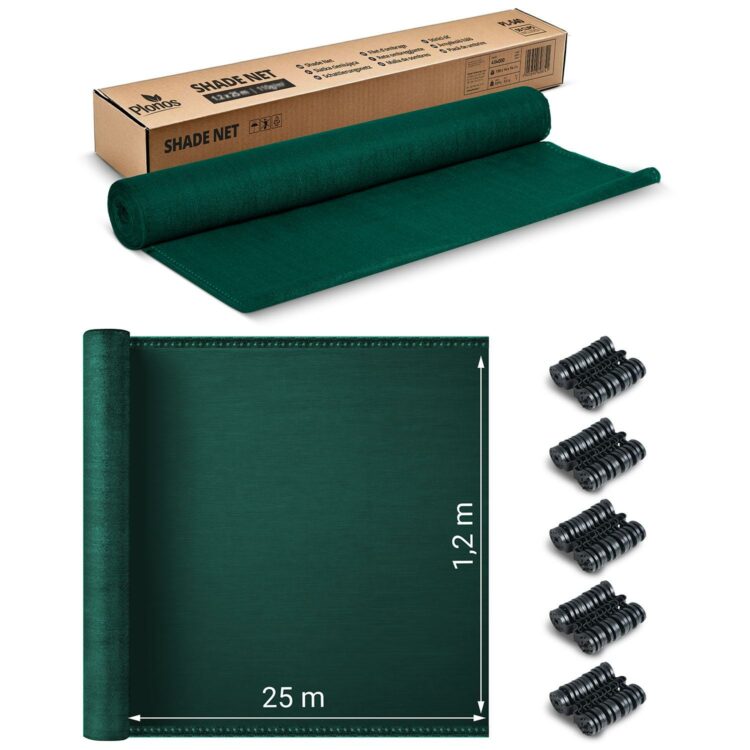 Tieniaca sieť + 50 klipov, 140g/m2, 1,2x25m, zelená | Plonos