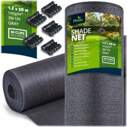 Tieniaca sieť + 50 klipov, 140g/m2, 1,2x50m, sivá | Plonos