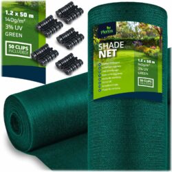 Tieniaca sieť + 50 klipov, 140g/m2, 1,2x50m, zelená | Plonos