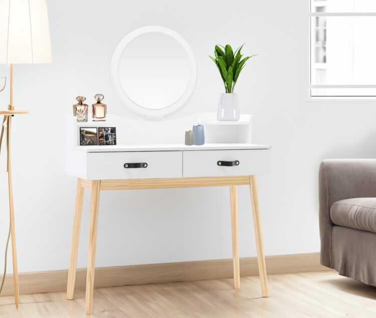 Toaletný stolík so zrkadlom, 100x40x139cm | biely