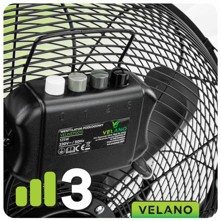 Podlahový ventilátor VELWEP0015, 125W, čierny | Velano