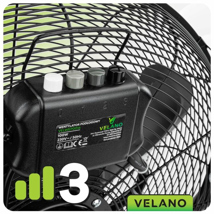 Podlahový ventilátor VELWEP0016, 100W, čierny | Velano