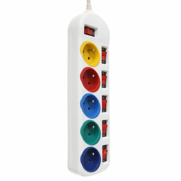 Predlžovací kábel s vypínačmi, 5m, biely | KD4002