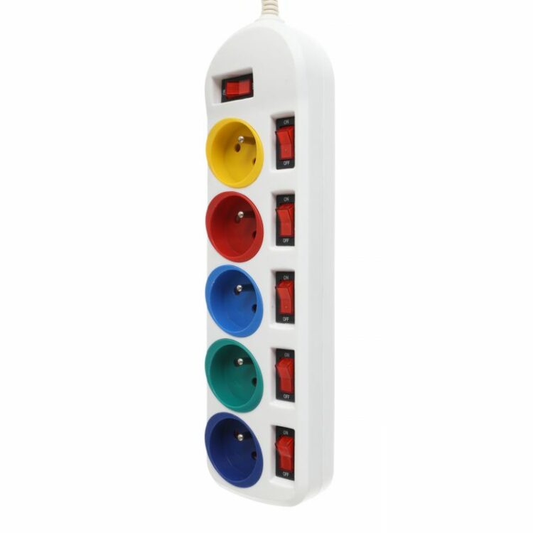 Predlžovací kábel s vypínačmi, 5m, biely | KD4002