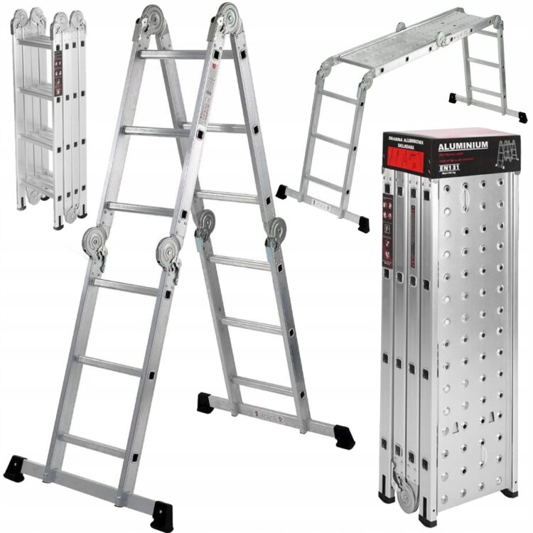 Skladací hlinkový rebrík s plošinou, 4×4, 460cm | KD4071