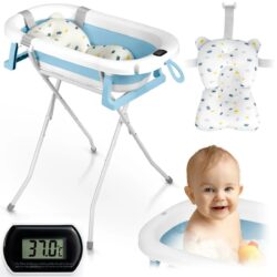 Skladacia detská vanička so stojanom RK-287, bielo-modrá | Ricokids