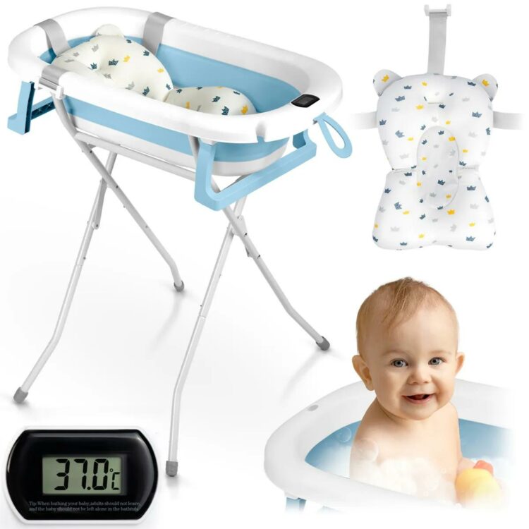 Skladacia detská vanička so stojanom RK-287, bielo-modrá | Ricokids