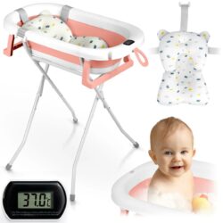 Skladacia detská vanička so stojanom RK-287, bielo-ružová | Ricokids