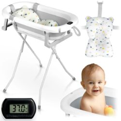 Skladacia detská vanička so stojanom RK-287, bielo-sivá | Ricokids