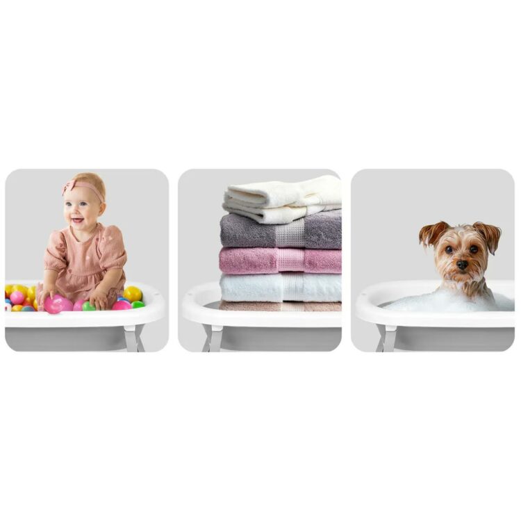 Skladacia detská vanička so stojanom RK-287, bielo-sivá | Ricokids