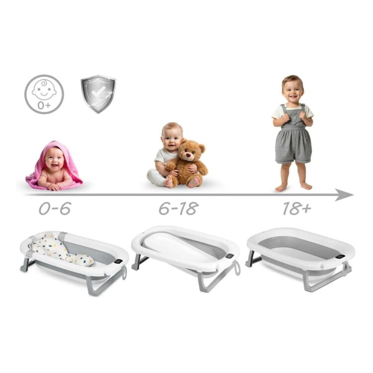 Skladacia detská vanička so stojanom RK-287, bielo-sivá | Ricokids