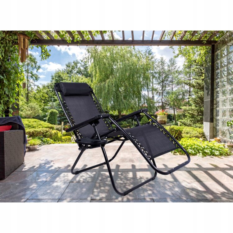 Skladacie lehátko so stolíkom, čierne | Garden Line