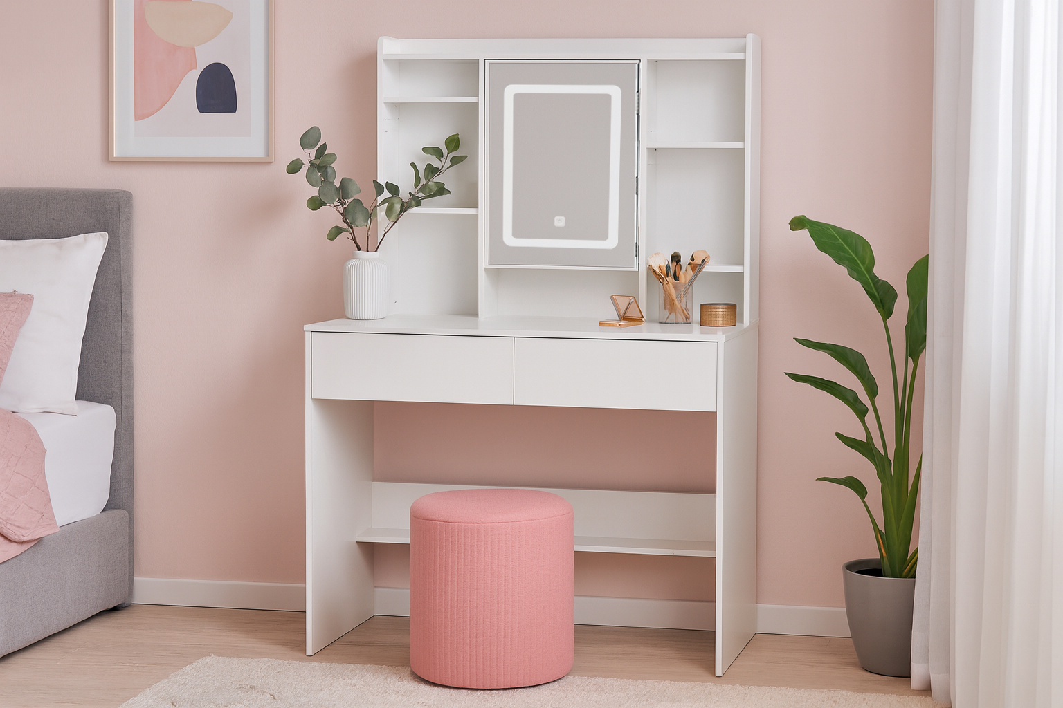 Toaletný stolík s LED osvetlením | biely Toaletný stolík s LED osvetlením | biely