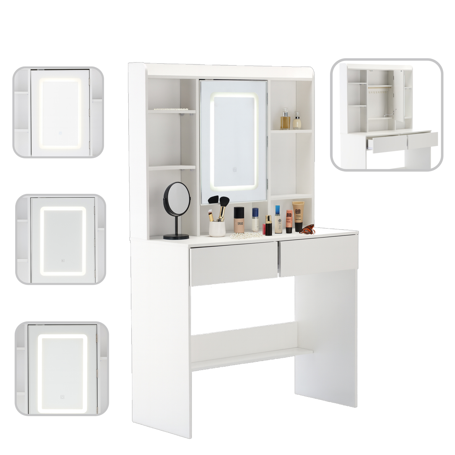 Toaletný stolík s LED osvetlením | biely Toaletný stolík s LED osvetlením | biely