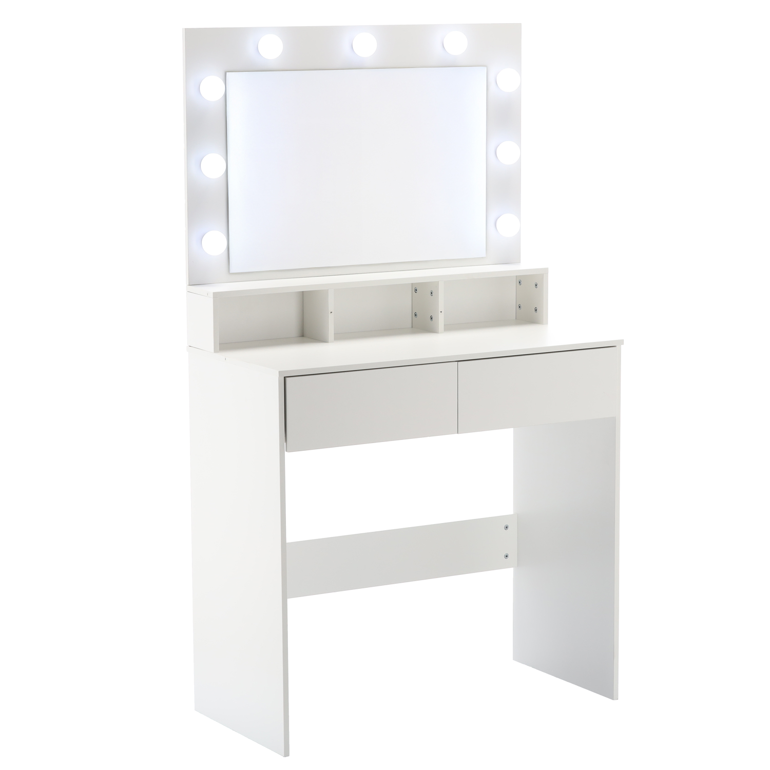 Toaletný stolík s LED osvetlením, 2 zásuvky | biely Toaletný stolík s LED osvetlením, 2 zásuvky | biely