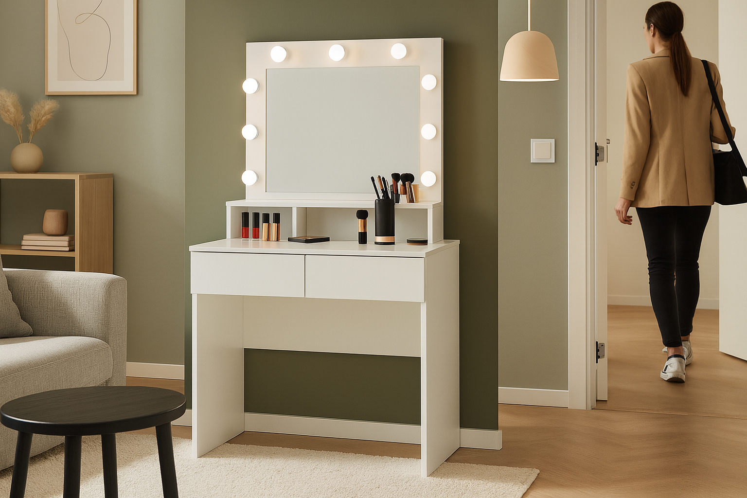 Toaletný stolík s LED osvetlením, 2 zásuvky | biely Toaletný stolík s LED osvetlením, 2 zásuvky | biely