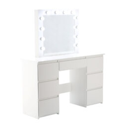 Toaletný stolík s LED osvetlením, 7 zásuviek | biely