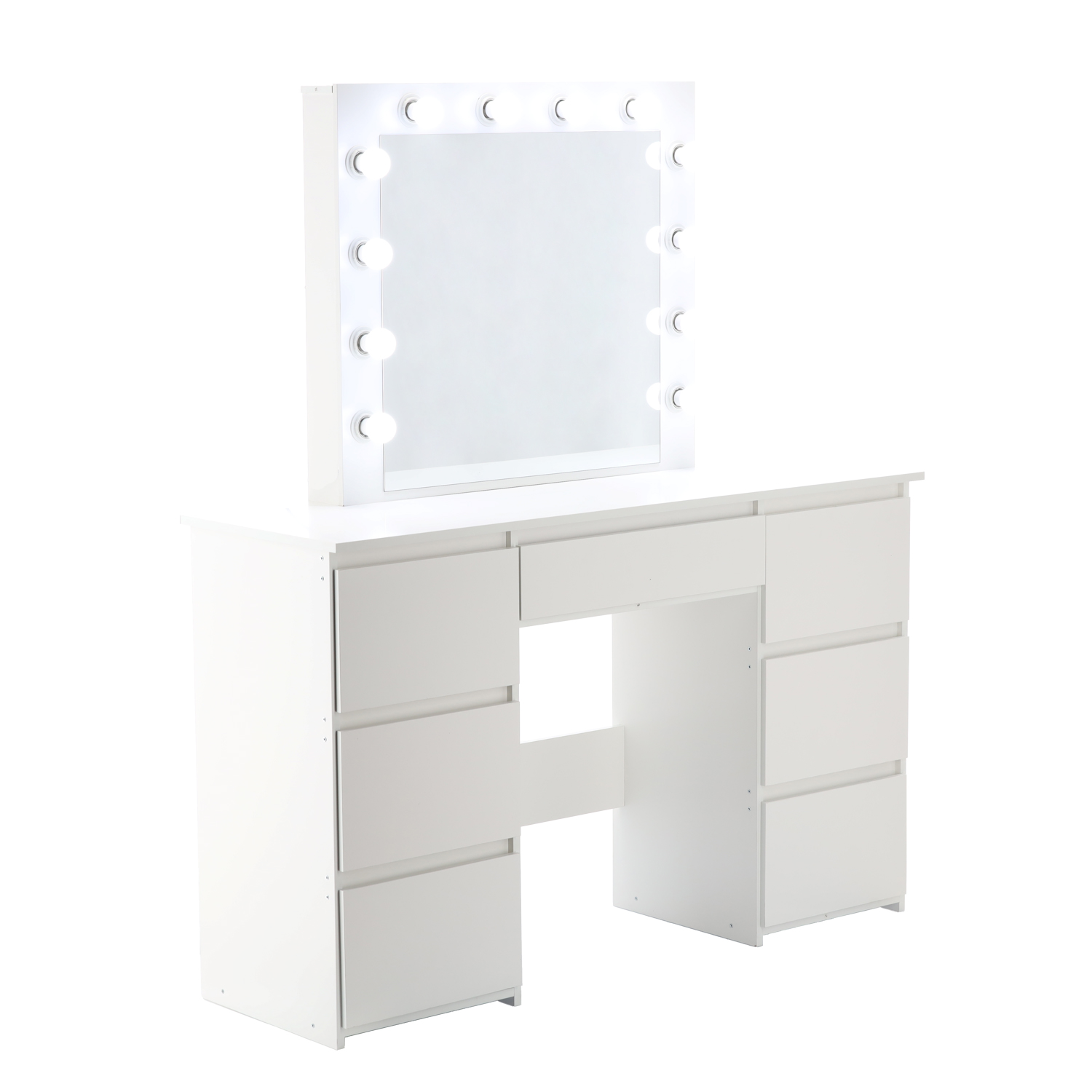 Toaletný stolík s LED osvetlením, 7 zásuviek | biely Toaletný stolík s LED osvetlením, 7 zásuviek | biely