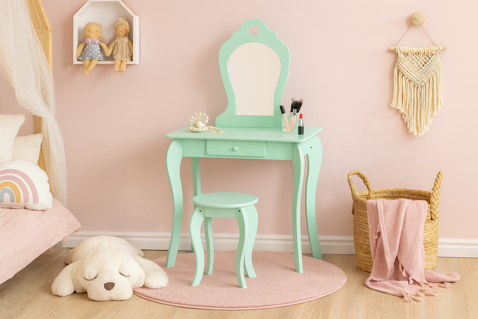 Detský kozmetický stolík so zrkadlom | zelený Detský kozmetický stolík so zrkadlom | zelený