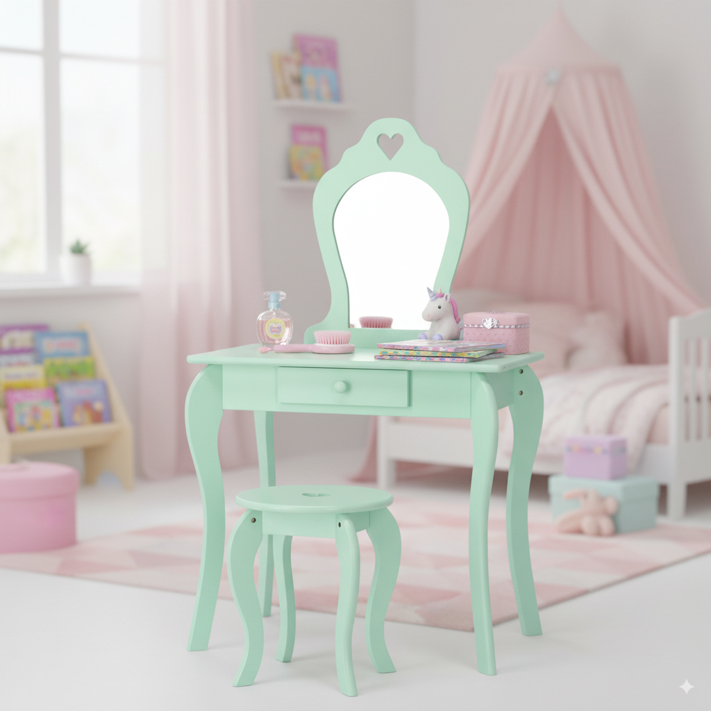Detský kozmetický stolík so zrkadlom | zelený Detský kozmetický stolík so zrkadlom | zelený