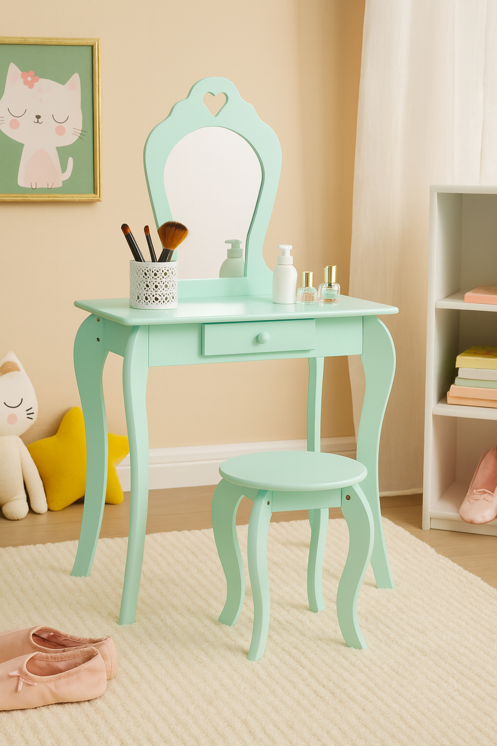 Detský kozmetický stolík so zrkadlom | zelený Detský kozmetický stolík so zrkadlom | zelený