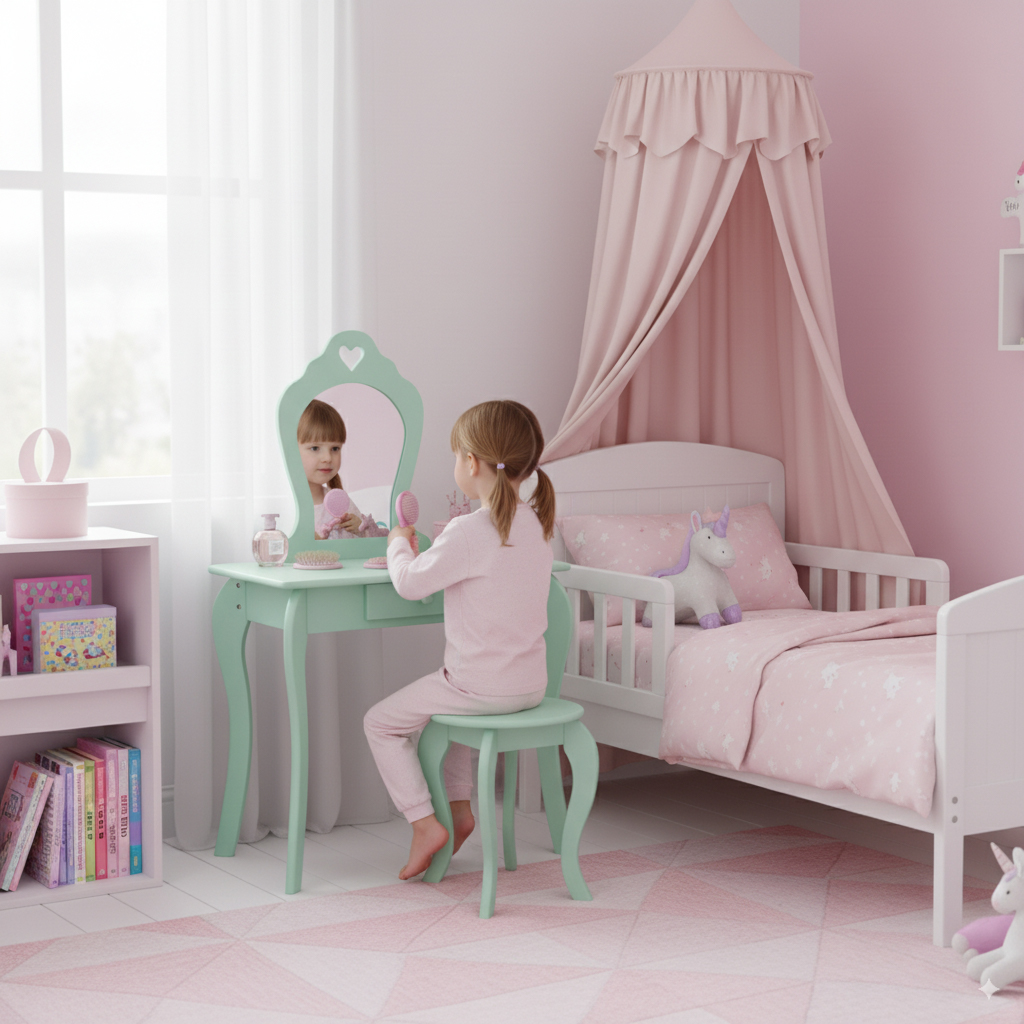 Detský kozmetický stolík so zrkadlom | zelený Detský kozmetický stolík so zrkadlom | zelený