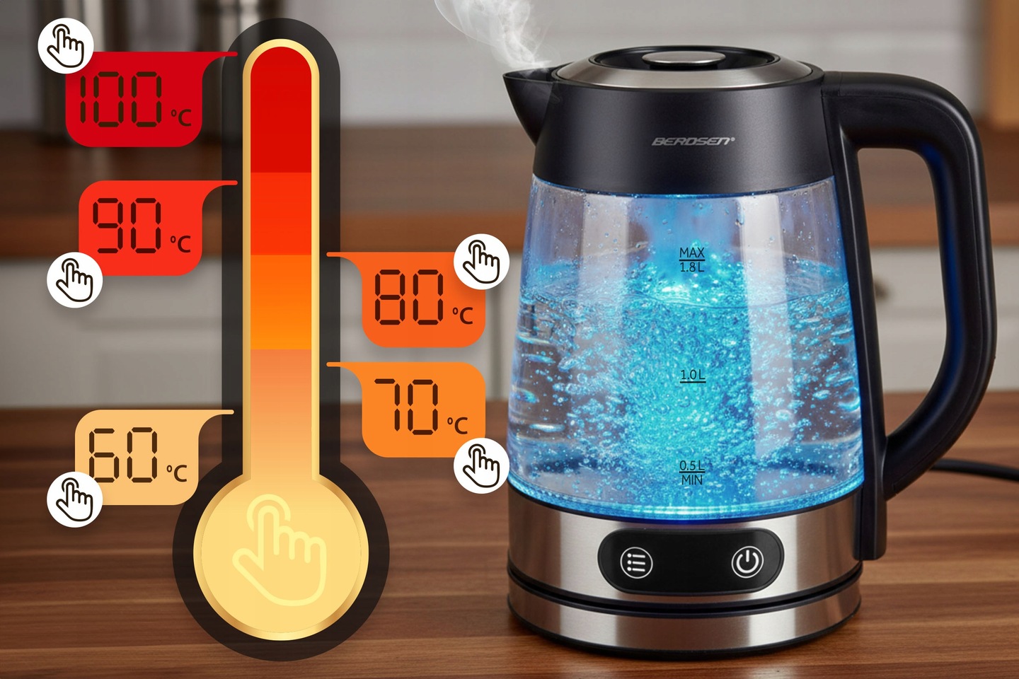 Rýchlovarná kanvica BD-715, 1,8L, 2200W | Berdsen Rýchlovarná kanvica BD-715, 1,8L, 2200W | Berdsen