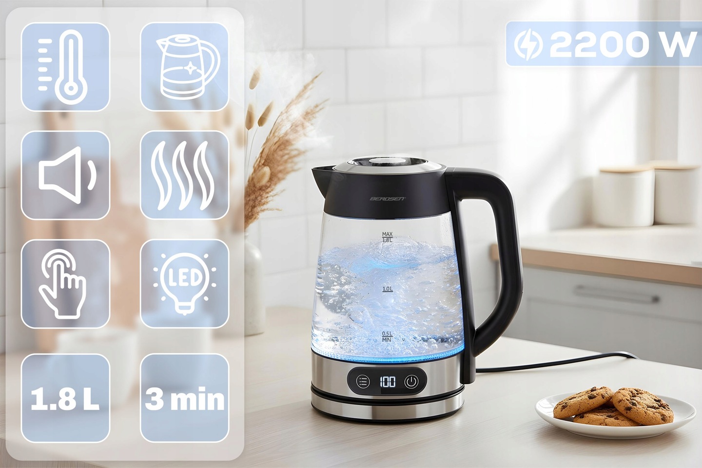 Rýchlovarná kanvica BD-715, 1,8L, 2200W | Berdsen Rýchlovarná kanvica BD-715, 1,8L, 2200W | Berdsen