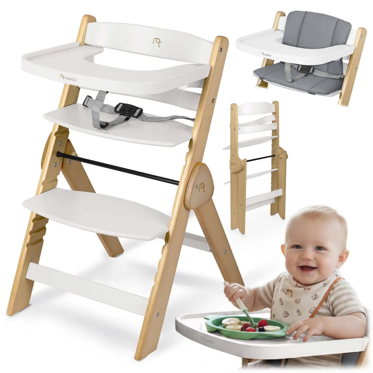 Detská jedálenská stolička Timo 2v1, biela | Nukido Detská jedálenská stolička Timo 2v1, biela | Nukido