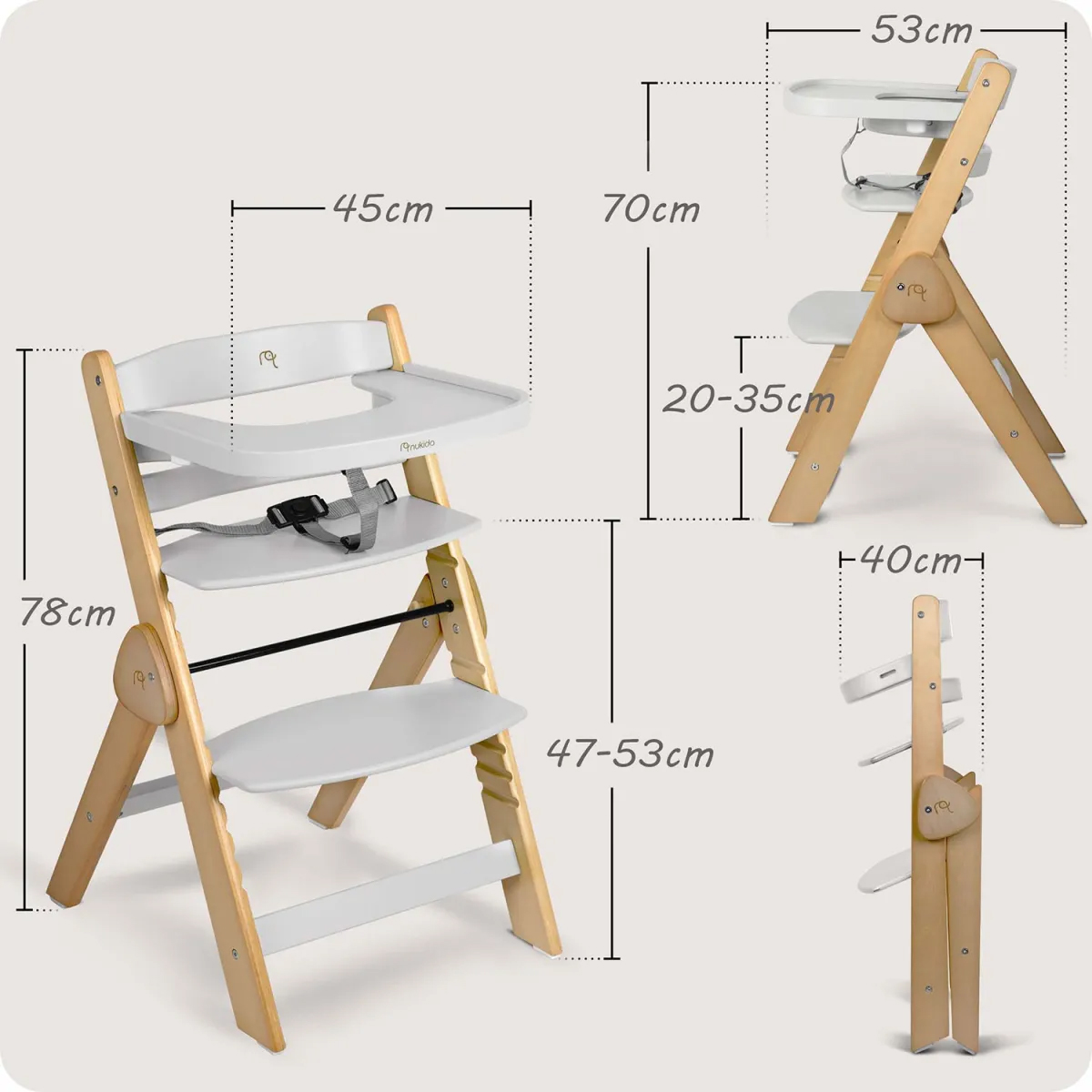 Detská jedálenská stolička Timo 2v1, biela | Nukido Detská jedálenská stolička Timo 2v1, biela | Nukido